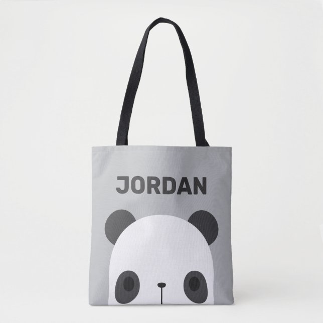Cute Little Panda Bear with Personalized Name Tote Bag (Front)