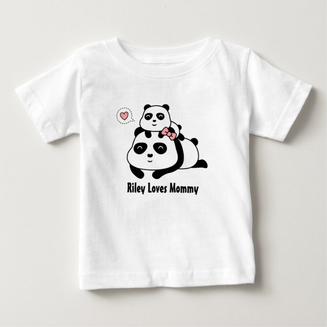 Cute Little Panda Cub Loves Mommy, Mom and Baby T-Shirt (Front)