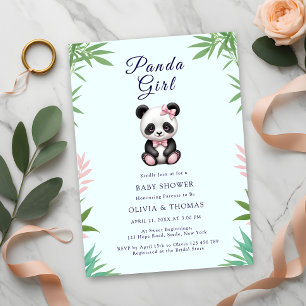 Cute Little Panda Girl Baby Shower Invitation