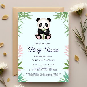Cute Little Panda Greenery Baby Shower Invitation