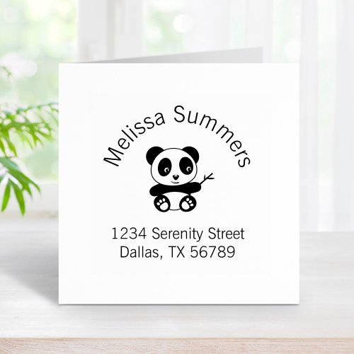 Cute Little Panda Holding a Bamboo Arch Address Rubber Stamp