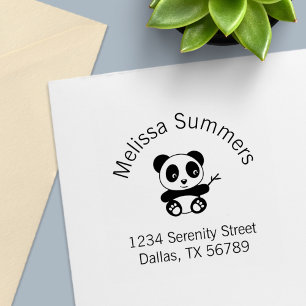 Cute Little Panda Holding a Bamboo Arch Address Self-inking Stamp
