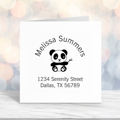 Cute Little Panda Holding a Bamboo Arch Address Self_inking Stamp