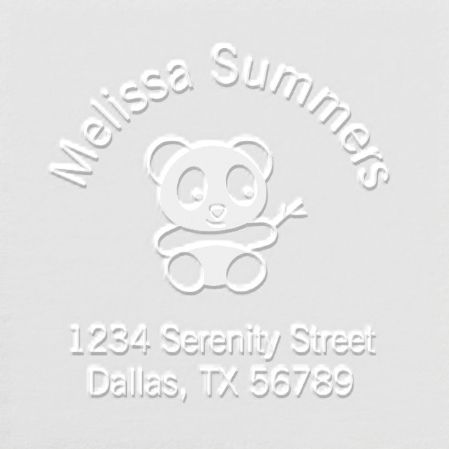 Cute Little Panda Holding a Bamboo Stick Address Embosser (Design)