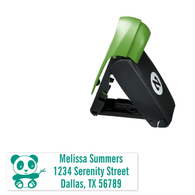 Cute Little Panda Holding a Bamboo Stick Address Pocket Stamp (Open with Design)