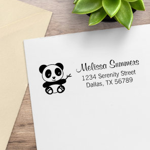 Cute Little Panda Holding a Bamboo Stick Address Rubber Stamp
