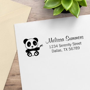 Cute Little Panda Holding a Bamboo Stick Address Rubber Stamp