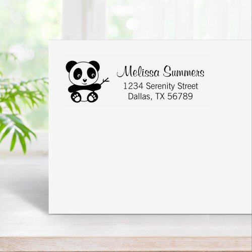 Cute Little Panda Holding a Bamboo Stick Address Rubber Stamp