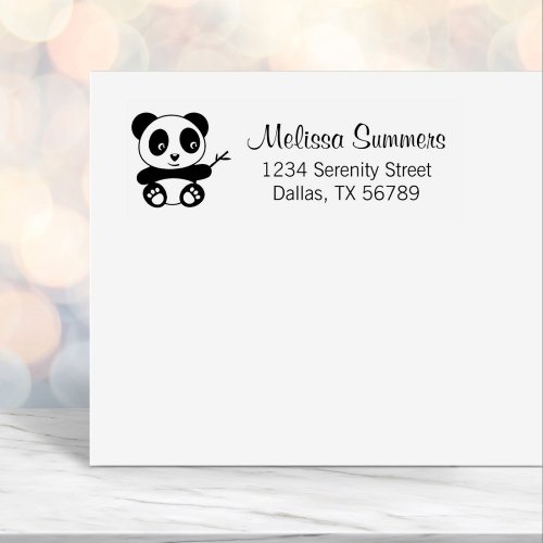 Cute Little Panda Holding a Bamboo Stick Address Self_inking Stamp