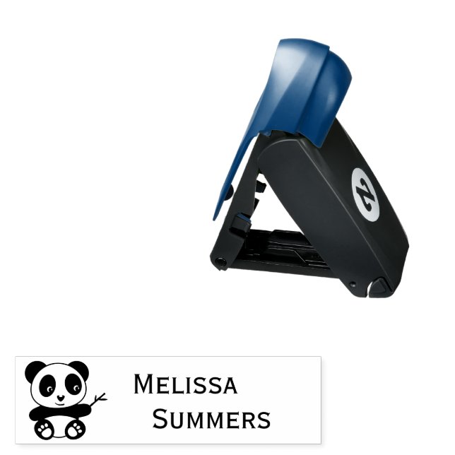 Cute Little Panda Holding a Bamboo Stick Name Pocket Stamp (Open with Design)