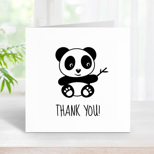 Cute Little Panda Holding a Bamboo Stick Thank You Rubber Stamp