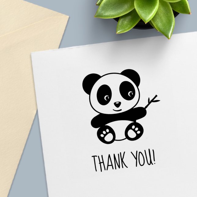 Cute Little Panda Holding a Bamboo Stick Thank You Self-inking Stamp (Creator Uploaded)