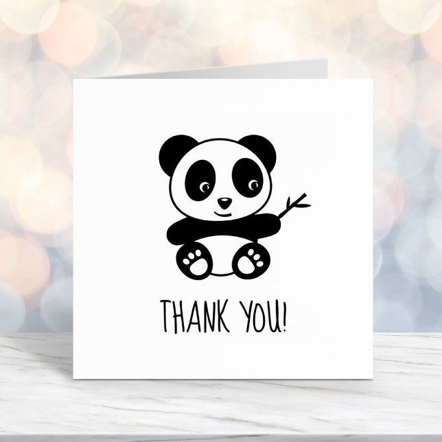 Cute Little Panda Holding a Bamboo Stick Thank You Self-inking Stamp (Creator Uploaded)
