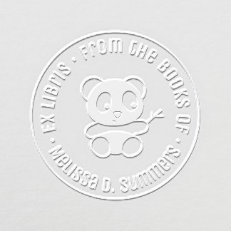Cute Little Panda Holding Bamboo Bookplate Embosser