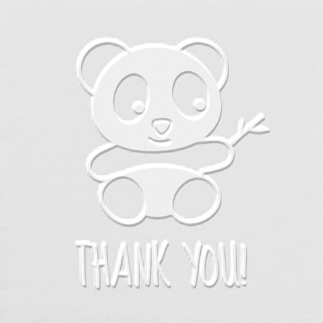 Cute Little Panda Holding Bamboo Thank You Embosser (Design)