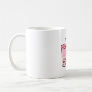 Cute Little Panda Hugging Strawberry Milk Tea With Coffee Mug