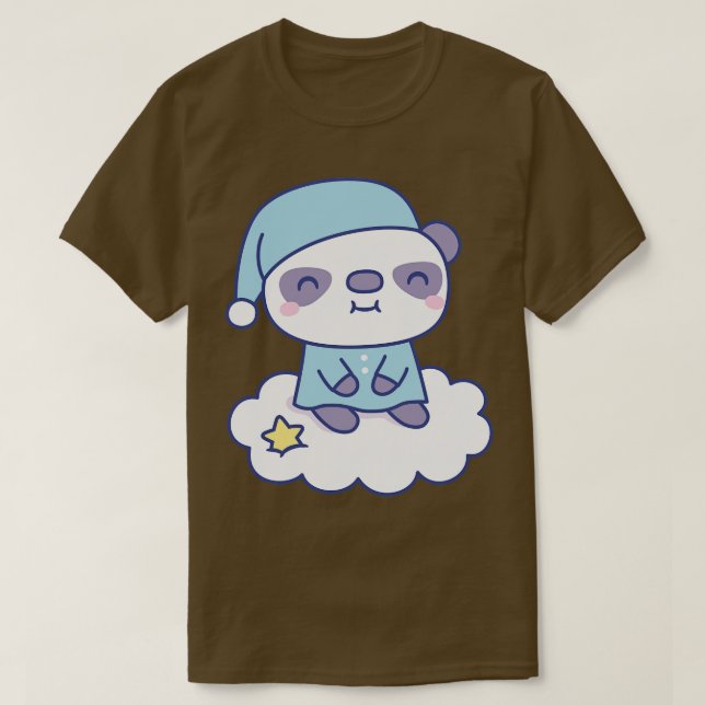 Cute Little Panda In Pajamas On Cloud T-Shirt (Design Front)