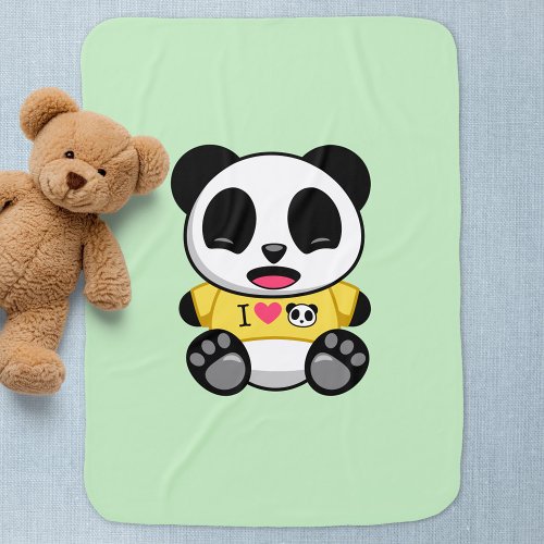 Cute Little Panda In Yellow T_shirt on Green Baby Blanket