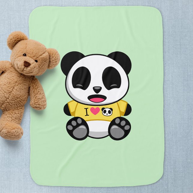 Cute Little Panda In Yellow T-shirt on Green Baby Blanket (Creator Uploaded)