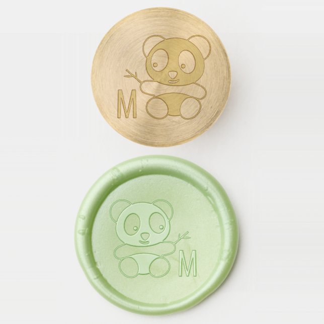 Cute Little Panda Monogram Initial Wax Seal Stamp (Stamped)