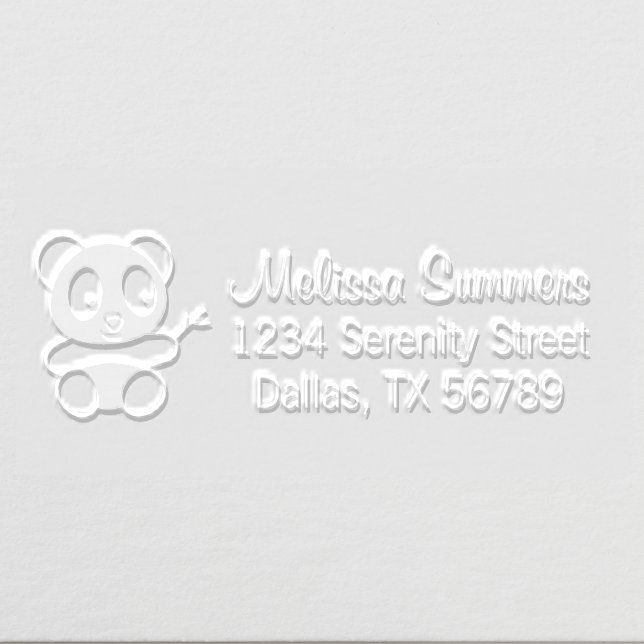 Cute Little Panda with a Bamboo Stick Address Embosser (Design)