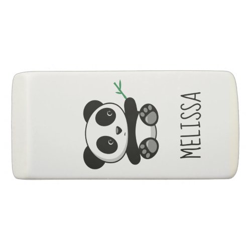 Cute Little Panda with a Bamboo Stick Custom Name Eraser