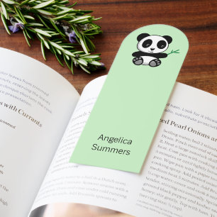 Cute Little Panda with a Bamboo Stick Green Bookmarks