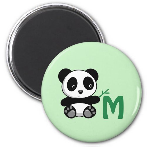 Cute Little Panda with a Bamboo Stick Monogram Magnet