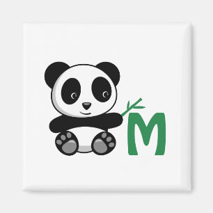 Cute Little Panda with a Bamboo Stick Monogram Magnet