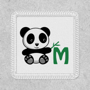 Cute Little Panda with a Bamboo Stick Monogram Patch