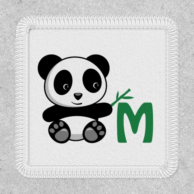 Cute Little Panda with a Bamboo Stick Monogram Patch (Front)