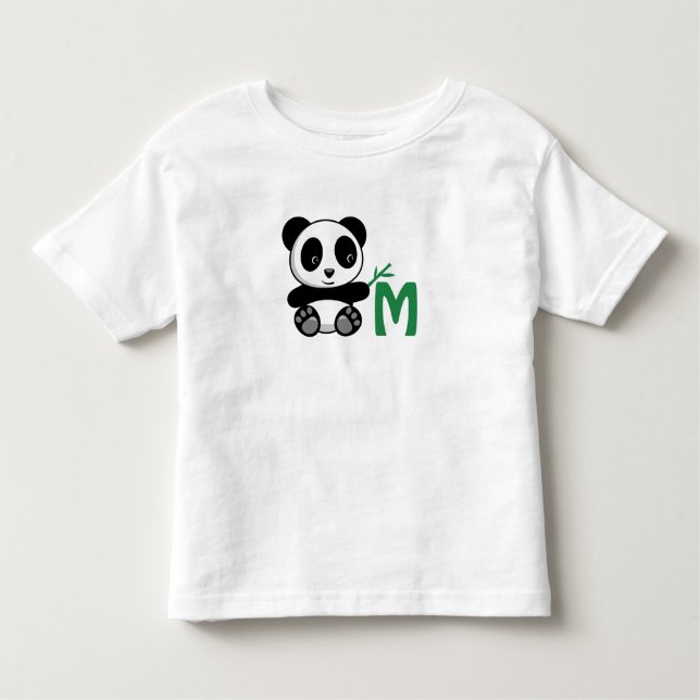 Cute Little Panda with a Bamboo Stick Monogram Toddler T-shirt (Front)