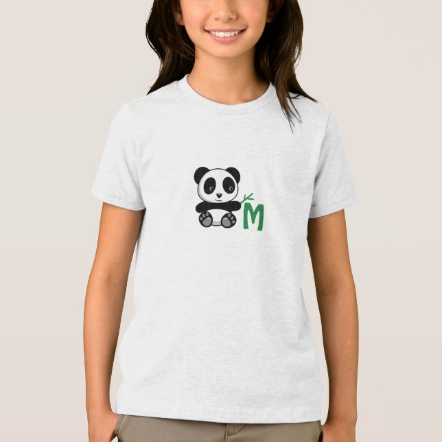 Cute Little Panda with a Bamboo Stick Monogram Tri-Blend Shirt (Front)