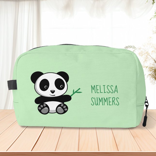 Cute Little Panda with a Bamboo Stick on Green Dopp Kit (Creator Uploaded)