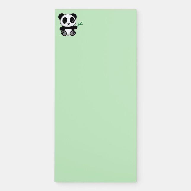 Cute Little Panda with a Bamboo Stick on Green Magnetic Notepad (Front)