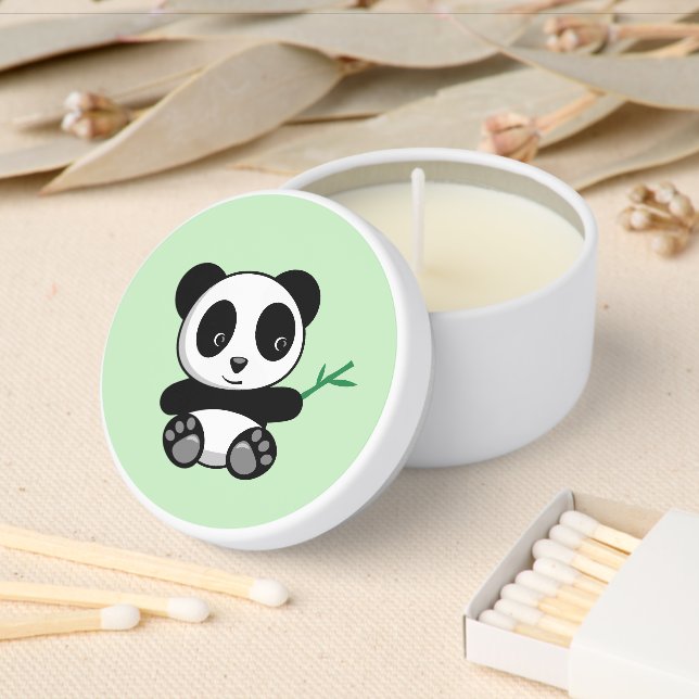 Cute Little Panda with a Bamboo Stick on Green Mini Candle Favors (Insitu)