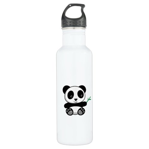 Cute Little Panda with a Bamboo Stick Stainless Steel Water Bottle