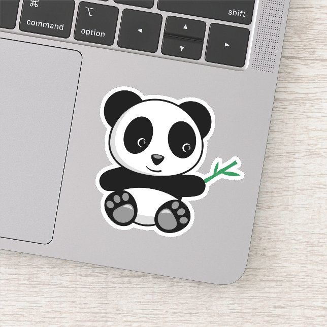 Cute Little Panda with a Bamboo Stick Sticker (Detail)