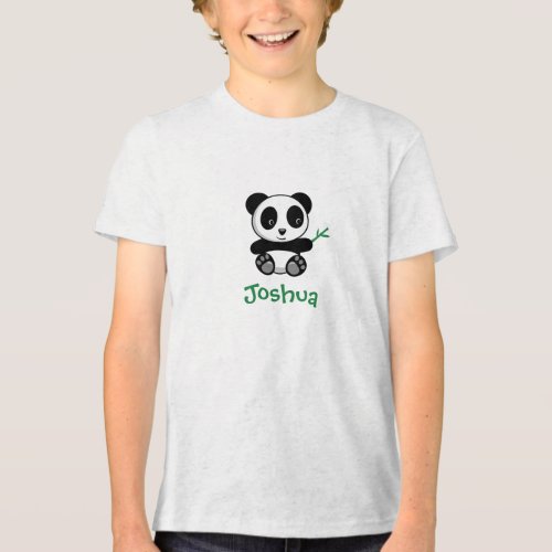 Cute Little Panda with a Bamboo Stick Tri_Blend Shirt