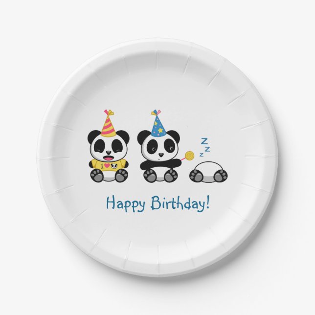 Cute Little Pandas Birthday Paper Plates (Front)