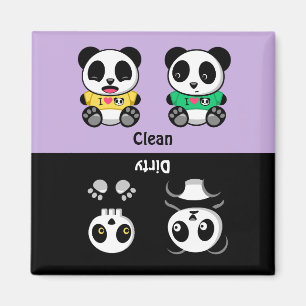 Cute Little Pandas Clean Dirty Purple Magnet