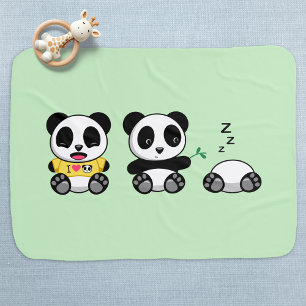 Cute Little Pandas on Green Baby Blanket