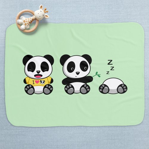 Cute Little Pandas on Green Baby Blanket