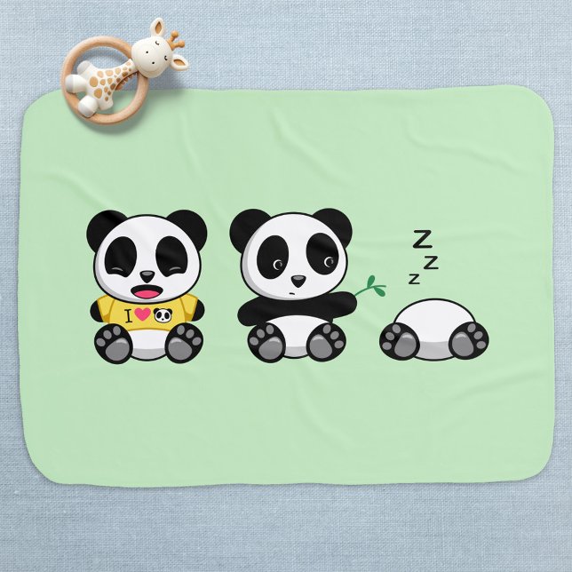 Cute Little Pandas on Green Baby Blanket (Creator Uploaded)