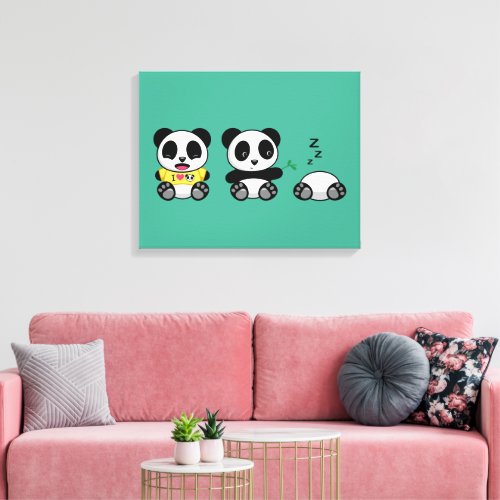 Cute Little Pandas on Green Canvas Print