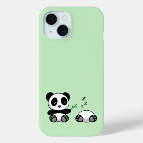 Cute Little Pandas on Green iPhone 15 Case