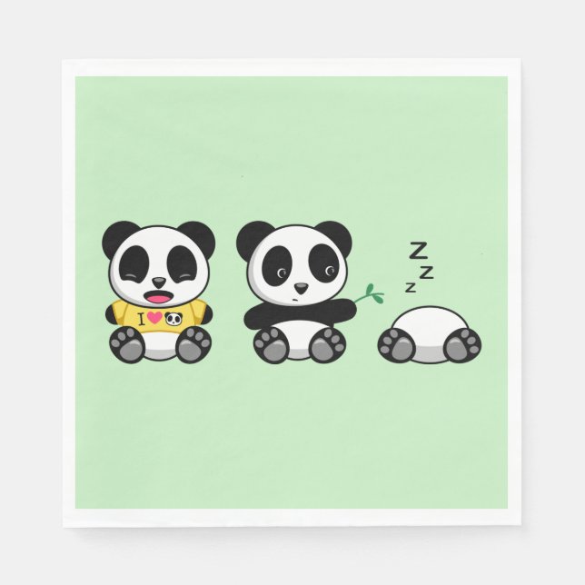 Cute Little Pandas on Green Napkins (Front)