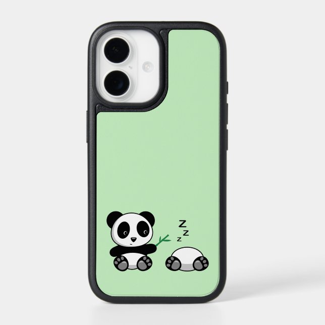 Cute Little Pandas on Green Otterbox iPhone Case (Back)