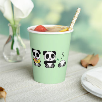 Cute Little Pandas on Green Paper Cups