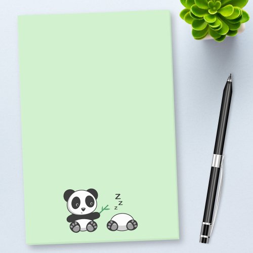 Cute Little Pandas on Green Post_it Notes
